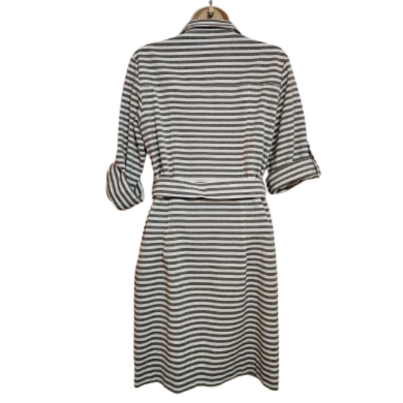 ❗️SOLD❗️Sharagano Striped Convertible Sleeve Zip Belted Utility Shirt Dress Grey - Picture 6 of 12